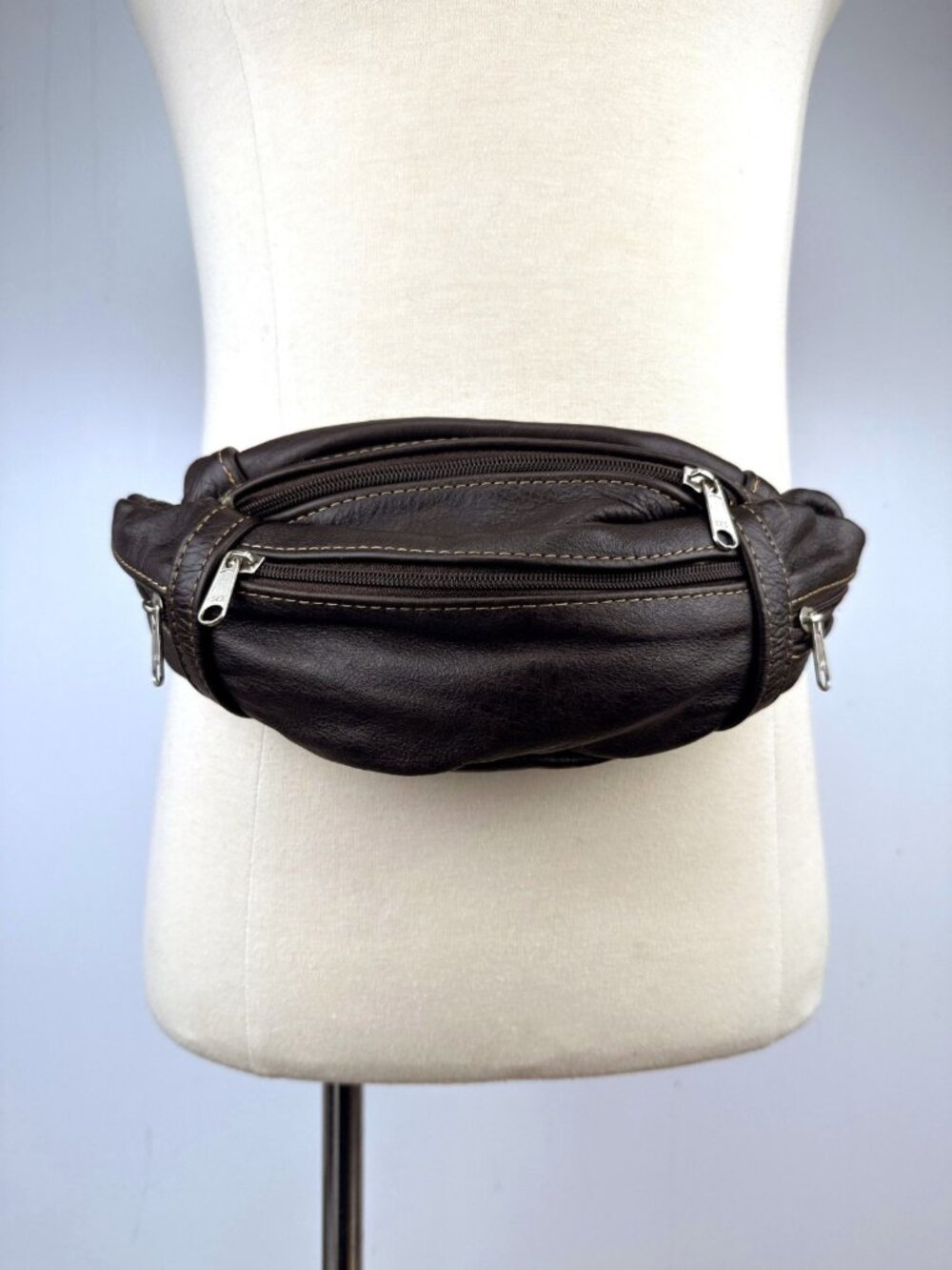 Dark Brown Leather 4 Pockets Fanny Pack Waist Bag Adjustable Strap OS